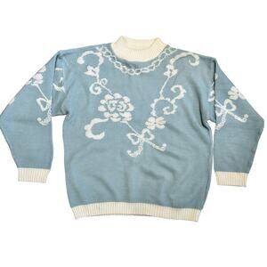 Vintage Worthington Blue And White Acrylic Sweater Cozy Size Large